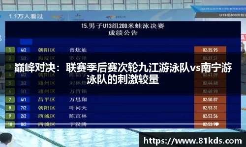 巅峰对决：联赛季后赛次轮九江游泳队vs南宁游泳队的刺激较量